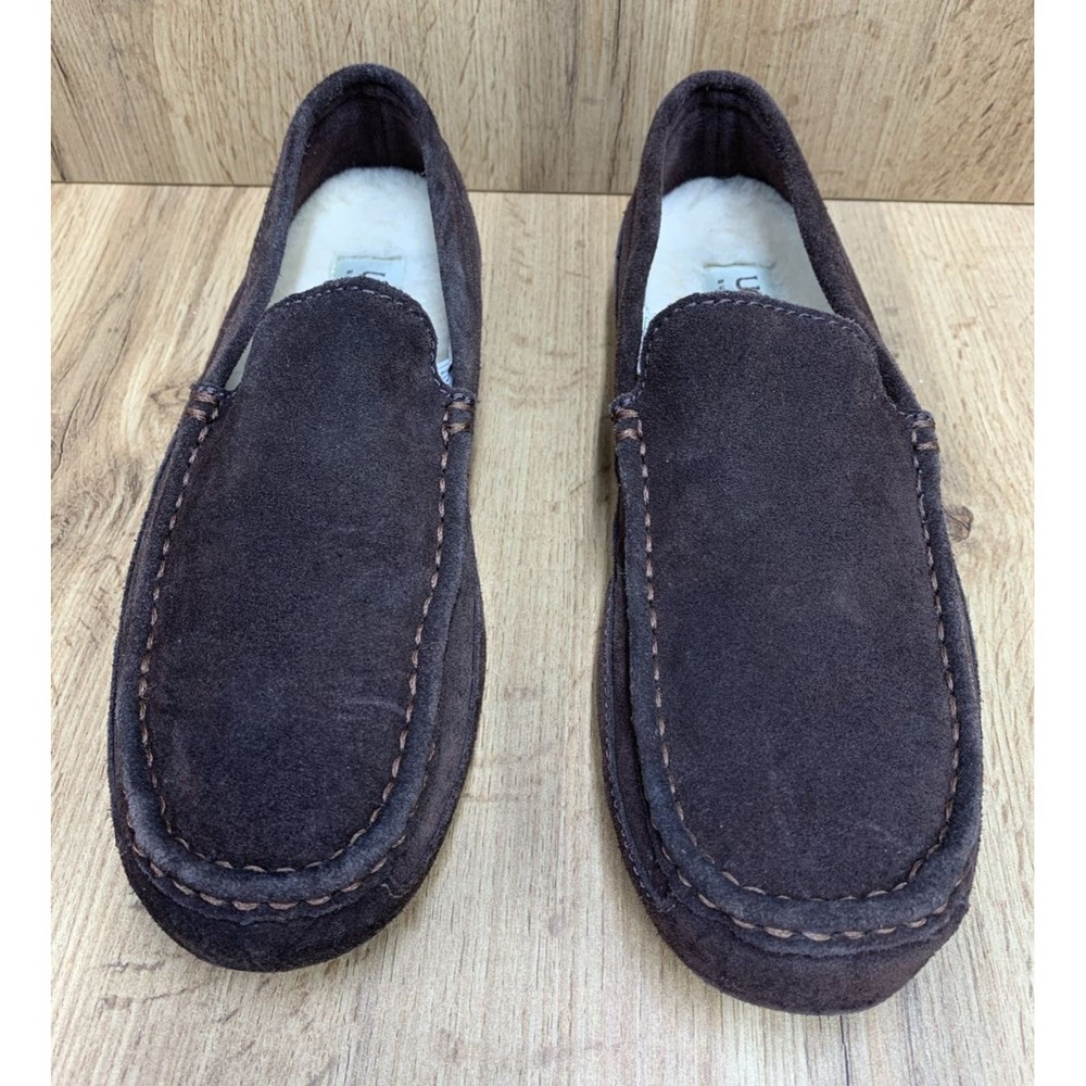 UGG Men’s 8 Alder Suede Slip On Loafers Sheepskin Lining Black Slippers 1003419 - Picture 4 of 16